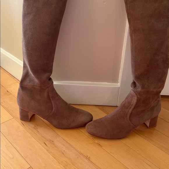 SALE! Stuart Weitzman Suede Taupe Kirstie Over the Knee (OTK) Boot, 60mm - Picture 7 of 16